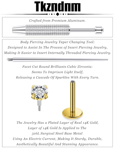 18/16g Flat Back Earrings Lip Rings Stud Jewelry Surgical Steel - color: 14K Gold Plated, size: 18g