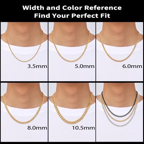 Fiusem 3.5mm Cuban Link Chains for Men, Silver Tone/Black/14K Gold Plated Stainless Steel Necklace Chain, Mens Necklace 16, 18, 20, 22, 24, 26, 28 Inch - size: 18 inches, style: c.3.5mm width-gold plated