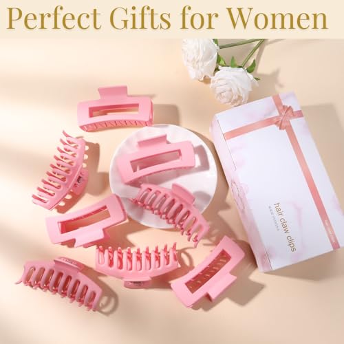 Pink Hair Clips for Women -8 Pack 4.3 Inch Large Hair Claw Clips for Women Thin Thick Curly Hair, Big Banana Clips,Strong Hold jaw clips - color: Pink