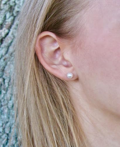 14K Gold Filled Polished Small CZ Pearl Ball Stud Earrings Set for Women Men 20G Surgical Steel Hypoallergenic Piercing Studs for Sensitive Ear, Pack of 6 Pairs - style: A2 : Gold, 3MM-10MM, White Pearl