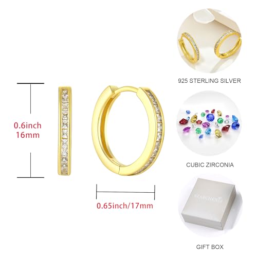 Starchenie Huggie Hoop Earrings for Women 925 Sterling Silver Princess Cut Birthstones Jewelry Gift - color: 14K Gold Plated