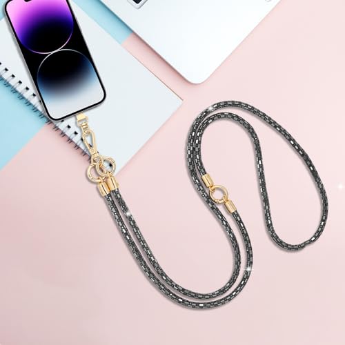 Crystal Phone Strap Crossbody Rhinestone Anti Theft Layered Strap Crossbody Cell Phone Neck for Women (Black) - color: Black
