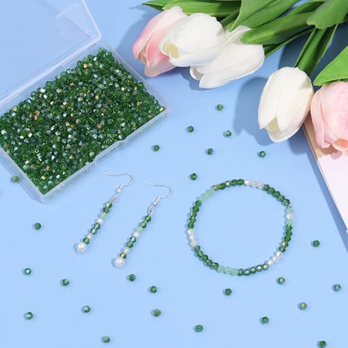 1000Pcs 4mm Faceted Crystal Glass Bicone Beads Loose Bead for DIY Bracelet Necklace Earring Keychain Jewelry Making,Grass Green AB - color: Grass green AB