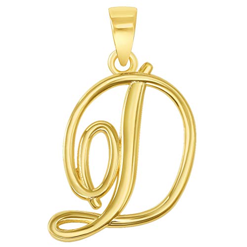 Jewelry America Solid 14k Yellow Gold Elegant Script Letter Cursive Initial Pendant - A to Z - style: D