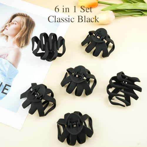 2.8 Inch Medium Octopus Hair Clips for Women, Black Matte Hair Claw Clips for Thin Fine Hair, Strong Hold Non-slip Spider Hairclips Jaw Clip - color: Black