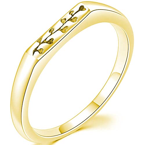Jude Jewelers Stainless Steel Hammered Floral Narrow Signet Stacking Style Promise Statement Anniversary Ring - color: Gold