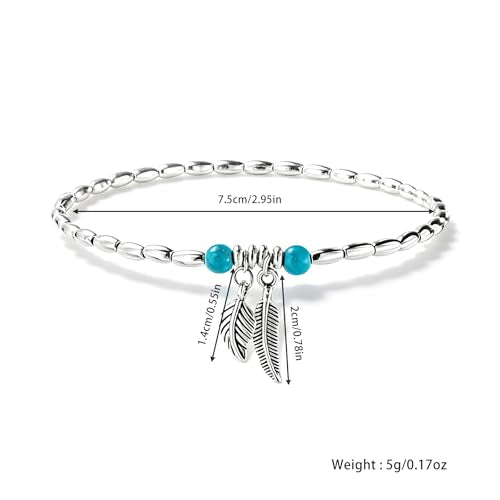 2 Pcs Natural Stone Beaded Anklets For Women Starfish Turquoise Beaded Layered Anklet Set Boho Feather Stretch Ankle Bracelets Adjustable Summer Beach Jewelry Gifts - color: Boho-Feather