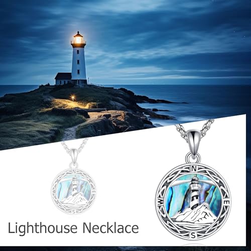 ONEFINITY Lighthouse Necklace for Women Sterling Silver Lighthouse Pendant Necklace Birthday Jewelry Gift for Women - color: Abalone shell Compass lighthouse