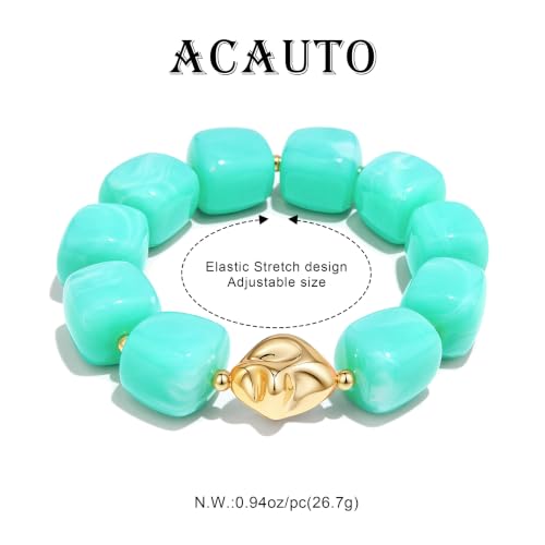 Chunky Beaded Bracelet for Women-Boho Bold Acrylic Resin Stretch Bracelets Trendy Summer Beach Elastic Bangle Vacation Jewelry Accessories - color: Style 2-Turquoise