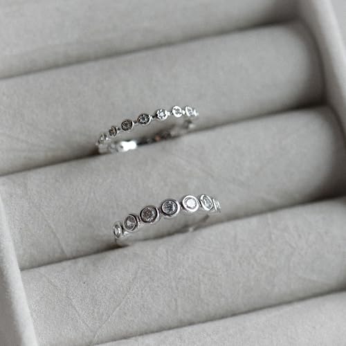 espere Womens Bezel Set Wedding Band | 14K Gold Plated Round Cut CZ Half Eternity Wedding Ring - color: Silver; Half Eternity Bezel Set