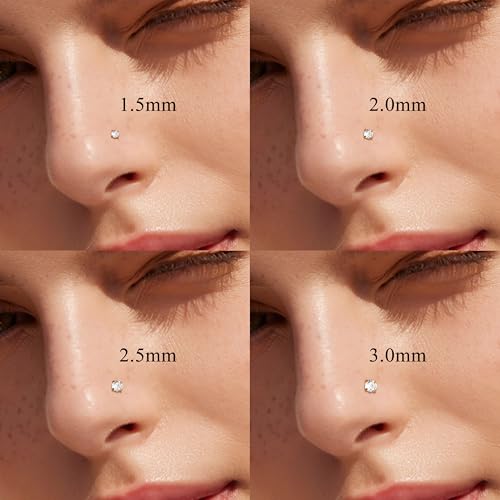 Jstyle 18G 20G Nose Rings Stud for Women Men Silver/Gold Nose Studs 8Pcs | Hypoallergenic 316L Stainless Steel Nose Rings for Sensitive Skin, 1.5/2/2.5/3MM Cubic Zirconia Nose Piercing Jewelry - color: 14K Gold Plated-18G