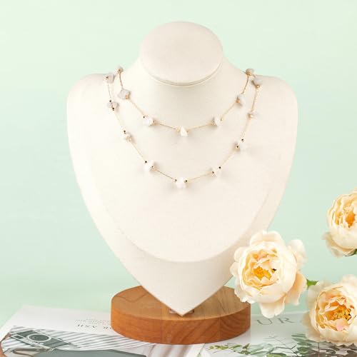 KYUNHOO Gold Plated Chain for Jewelry Making with Jump Rings Lobster Clasps | 16.4 Feet KC Gold Plated Brass Jewelry Chains White Handmade Raw Stone Chain Links on Roll for DIY Jewelry Crafts - color: Natural Stone-White