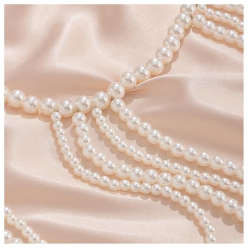 Multi-layer Pearl Tassel Shoulder Chain Necklace for Women Layered Beaded Shoulder Body Jewelry Rave Pearl Arm Chain - color: White