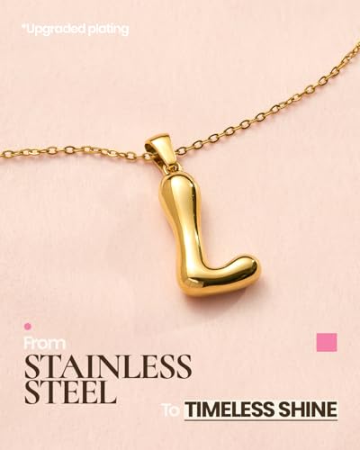 DoDoBeads Stainless Steel Initial Necklace, Waterproof 18K Gold Plated Necklace, Non-Tarnish Chunky Monogram Jewelry Gifts for Women, Mothers Day Gift - style: L