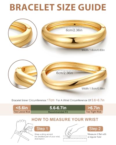8YEARS Chunky Gold Bangle Bracelets for Women, 14k Gold Plated | Cuff Bangles, Stack Bracelet Set, Wide Trendy Fashion, Jewelry Gifts - color: B-Gold-2PCS