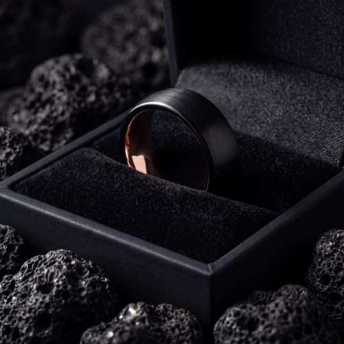 Tungsten Wedding Band Ring 10mm 8mm 6mm 4mm for Men Women 18k Rose Gold Plated Dome Black Grey Brushed Polished - color: 5 Rose Gold Black Tungsten