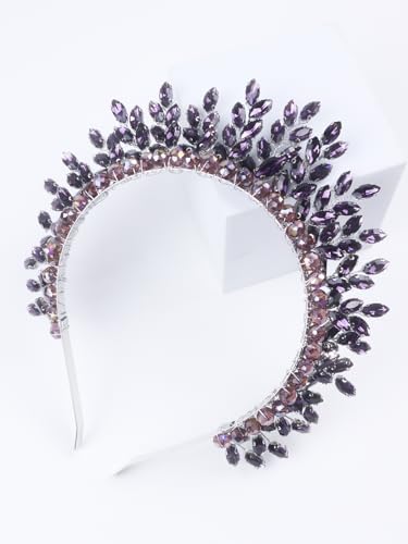 Bridal Rhinestone Headband Wedding Hair Accessories for Women, Pearl Crystal Headband Wedding Costume Headpieces for Brides Princess Quinceanera Christmas Party Prom Birthday(Purple) - color: Purple