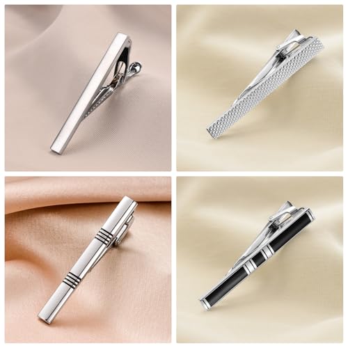 wynameleri Tie Pins for Men Silver Black 3 Pcs 10 PCS Short Tie Clip Set 2.3, 2.4 Inch Business Shirt Necktie Pinch for Men - color: B0310015