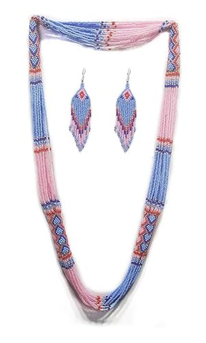 Layered – Boho Native American Style Layered Beaded Necklace– Ukrainian beaded Necklace Native Handmade Seed Bead Necklace Tribal ethnic beaded Necklace for Women (Tuquoise) - color: Pink