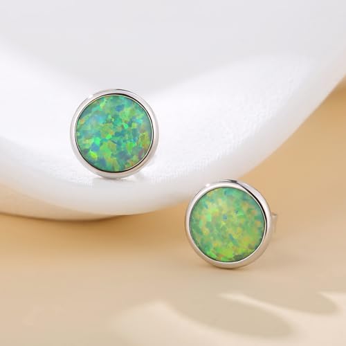 Jiamiaoi 18K White Gold Plated Opal Earrings s925 Sterling Silver Opal Stud Earrings Hypoallergenic Earring Studs For Women Men, 6mm-8mm Options - color: c-green silver, size: 8mm