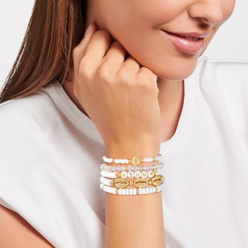 Boho Beaded Stretch Bracelets For Women Stackable Crystal Gold Plated Beaded Bracelets Set Trendy Handmade Friendship Braeclet Jewelry Gifts - color: G-Sun 5pcs