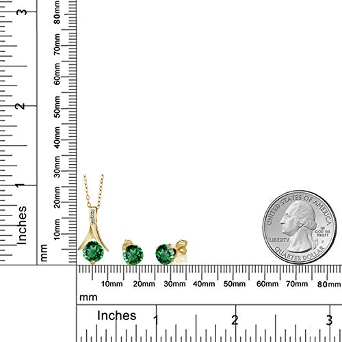 Gem Stone King 18K Yellow Gold Plated Silver Simulated Emerald and White Diamond Pendant Earrings Jewelry Set For Women | 2.36 Cttw | With 18 Inch Chain | Fine Jewelry Gifts for Women Mom Wife Her
