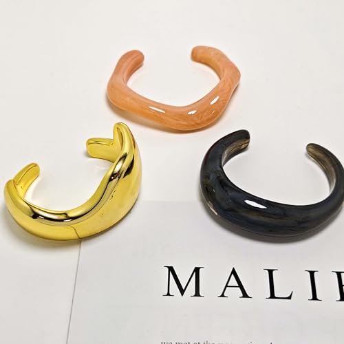 2PCS Chunky Acrylic Bracelet for Women Large Square Resin Cuff Vintage Open Bangle Bracelets Wide Geometric Jewelry - style: A-gold+black+pink