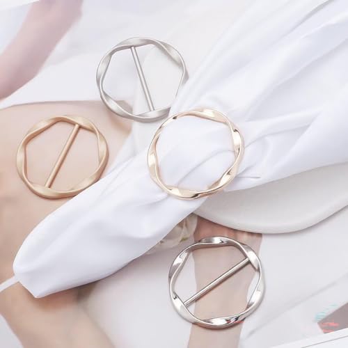 14 pieces Silk Scarf Ring Clip T-shirt Tie Clips for Women Fashion Metal Round Circle Clip Buckle Clothing Wrap Holder Knotted Rings for Hat Scarves Belt Decor Clothes Accessories