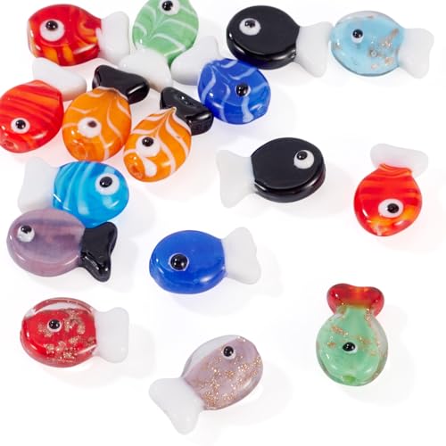 Cheriswelry 16Pcs Lampwork Glass Fish Beads Sea Fish Loose Spacer Beads Cute Ocean Animal Bead 19-21mm for DIY Earring Bracelet Necklace Jewelry Making - color: Mixed Color 5