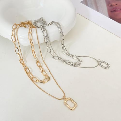 HUASAI Boho Necklaces for Women Dainty Layered Choker Necklace Bohemian Turquoise Necklace Statement Jewelry Western Cowgirl Country Concert Outfits Accessories - color: G Silver Layered Squar Necklace