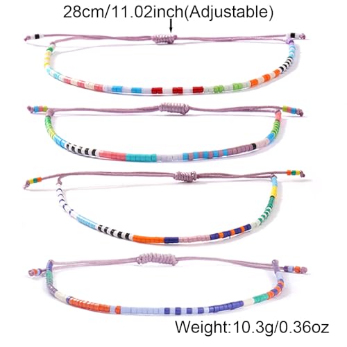 Stack Seed Beaded Bracelets Rope String Set For Women, Handmade Romantic Adjustable Braided Jewelry, Summer Beach Party Friendship Gift - color: Sag Cap Pis Aqu