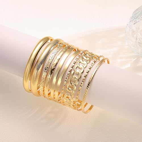 LETFLY Stackable Bangle Bracelet Set for Women, Multi Layer 14K Gold Plated Bangle Set Boho Jewelry Gifts for Womens - style: Set C