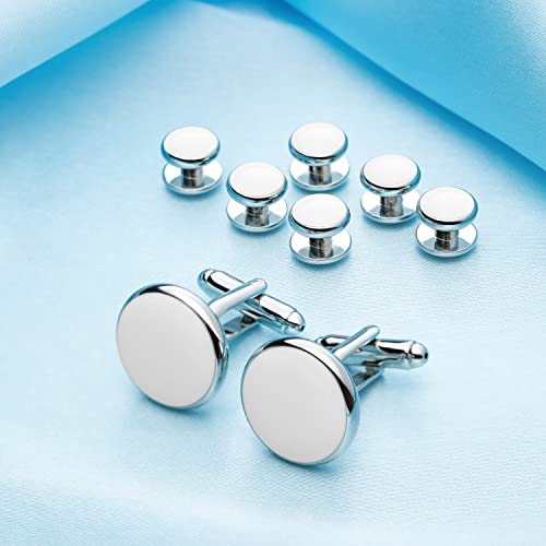 Men's Cufflinks & Tuxedo Studs Set - 316L Stainless Steel Formal Wedding Jewelry, Groomsmen Gift Set with Gift Box - color: 8pcs white