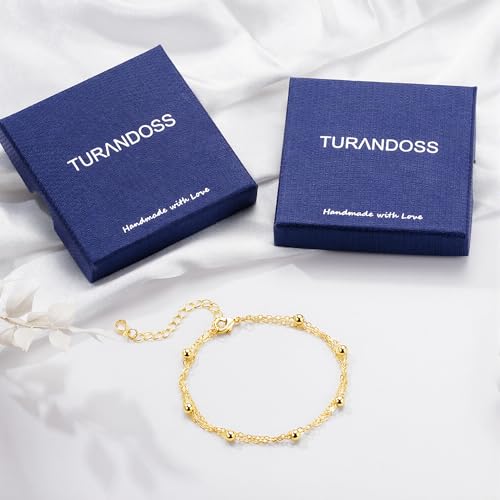 Turandoss Bracelets for Women Trendy | 14K Gold Plated, Dainty CZ Satellite Beads Heart Bracelet Stackable Link Chain Butterfly Bracelet Set Jewelry Gifts - color: Satellite Beaded Link Bracelet