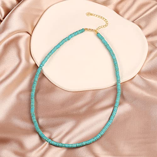 Aobei Pearl Gemstone Beaded Choker Necklace for Women Boho Turquoise/Cultured Freshwater Pearls/Garnet/Amazonite Jewelry - color: E Blue-green Turquoise Clay Beads