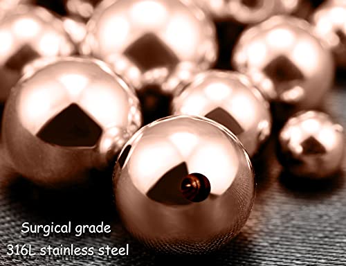Prjndjw 25Pcs 14G 16G Replacement Balls internal thread & Externally Threaded Surgical Steel Balls Industrial Barbell Tongue Nipple Belly Button Eyebrow Rook Piercing Rings Parts 3MM-8MM - color: 25Pcs-14G-Rose Gold