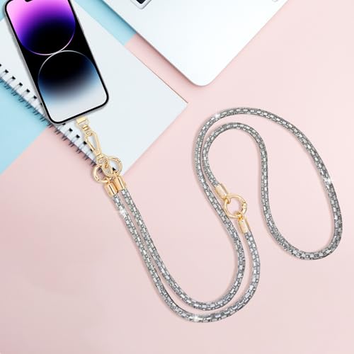 Crystal Phone Strap Crossbody Rhinestone Anti Theft Layered Strap Crossbody Cell Phone Neck for Women (Clear) - color: Clear