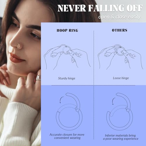FUNLMO 3Pcs Nose Rings Double Hoop Nose Ring Conch Daith Tragus Helix Rook Piercing Jewelry Surgical Steel Cartilage Earring Conch Hoop Earring Septum Jewelry Lip Ring - color: Style 1: Gold