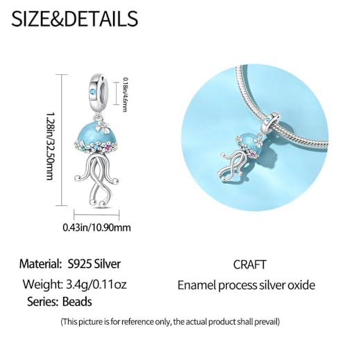Pandach Animal Charm Bead fits Charms Bracelets for Woman-925 Sterling Silver Dangle Pendant Bead,Jewelry Beads Gifts for Women Bracelet&Necklace - style: Jellyfish Pendant