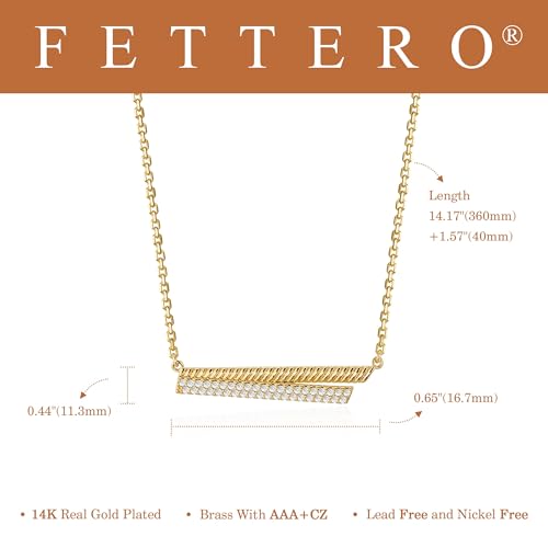Fettero Dainty 14K Gold Plated Cubic Zirconia Necklaces for Women, Simple Bar Pendant Necklace, Mix-color Rainbow Jewelry Gold Necklace for Women Trendy Gifts - style: Dual Bar