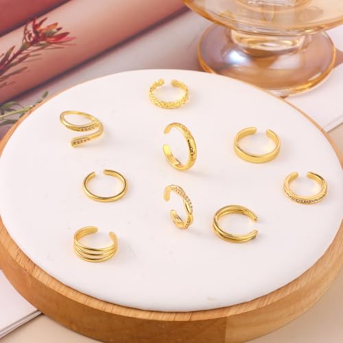 SONNYX 9Pcs 18K Gold Plated Gold Toe Rings for Women | Adjustable Silver Toe Rings Foot Jewelry for Summer Beach - color: Gold1