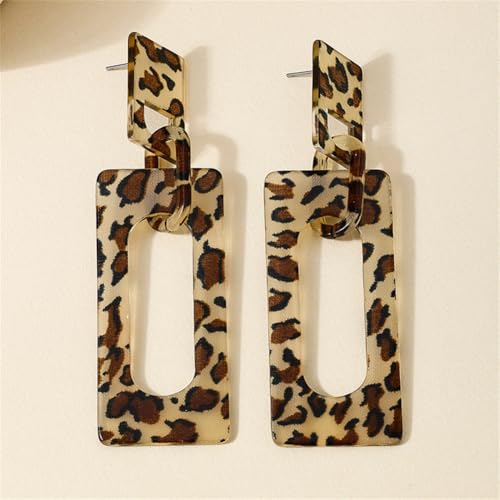 Boho Lightweight Retro Simple Acrylic Splicing Rectangle Earrings for Women Creative Exaggerated Statement Dangle Drop Earrings Jewelry - color: leopard print