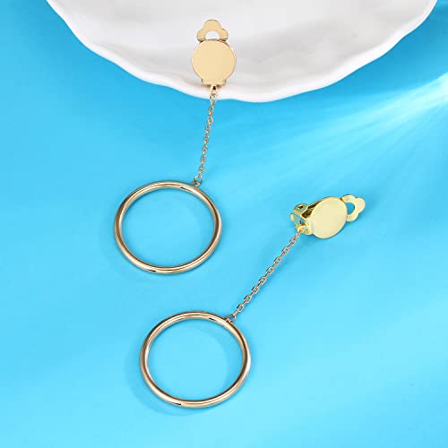 1 inch Hoop Dangle Style Clip On Earrings for No Pierced Ears - color: gold