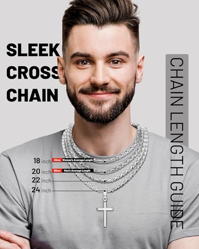 Exquisite Cross Necklace for Men and Women, Silver/Gold/Black Cross Chain with Top-grade 316L Stainless Steel Cross Pendant, 18-24 Inch Box/Byzantine Chains - color: Luxury Gold, size: 0 Inch=No Chains, style: Only Medium Pendant