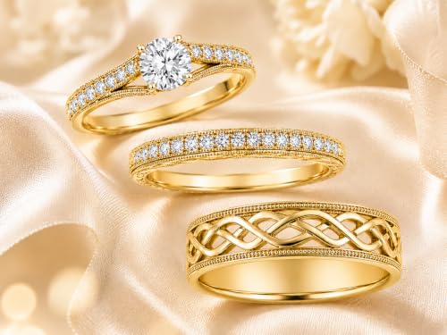 3Piece Moissanite Ring Set for Couples 925 10K 14K 18K Moissanite Wedding Ring - style: Ring