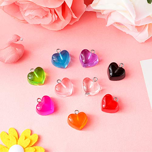 Hicarer 50 Pcs Heart Charms Pendant Colorful Love Heart Candy Keychains Charm Necklace Earring Pendant for DIY Jewelry Crafts Supplies