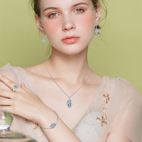 Hamsa Necklace 925 Sterling Silver Evil Eye/Lotus Flower/Star of David/Chai/Yin Yang Hamsa Hand Pendant Jewelry Hand of Fatima Gifts for Women - style: Evil Eye Hamsa