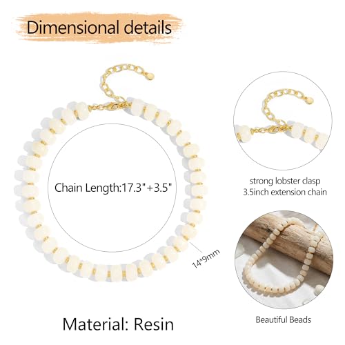Chunky Colorful Choker Necklace for Women - Summer Beach Round Resin Beads Necklace, Trendy Statement Summer Beach Jewelry Birthday Gifts for Vacation Holiday - color: 14mm Shell White Beads
