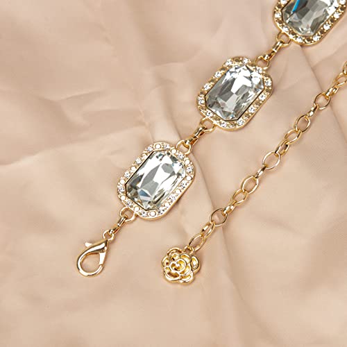 ILuvatar Green Glass Diamond Chain Belt - Metal Women's Western Style Dress Belt - color: Gold-s-white