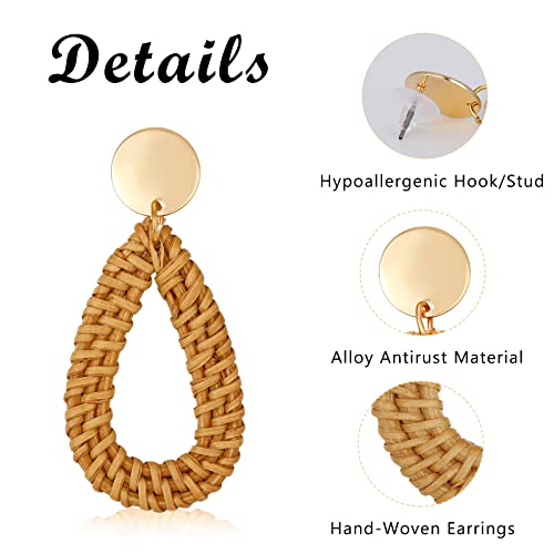 9 Pairs-26 Pairs Rattan Earrings for Women Girls Lightweight Acrylic Geometric Statement Woven Earrings Handmade Straw Wicker Braid Hoop Drop Dangle Earrings - color: green